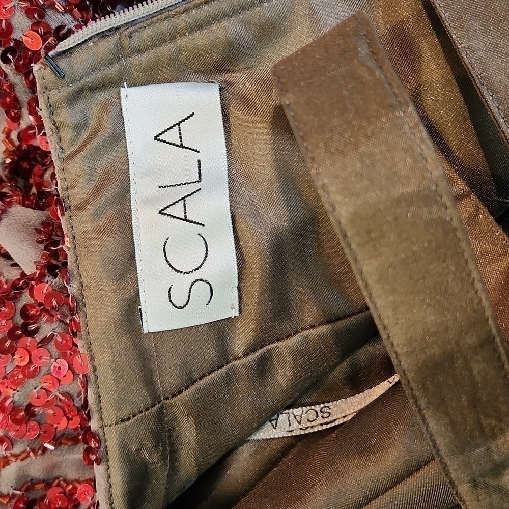 Scala Red 100% Silk Sequin Metallic Strapless Coc… - image 5